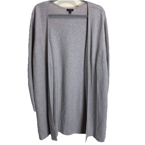 TALBOTS Cardigan 2X Plus Cotton Modal Ribbed Duster Open Front Long Sleeve Gray - Picture 1 of 7